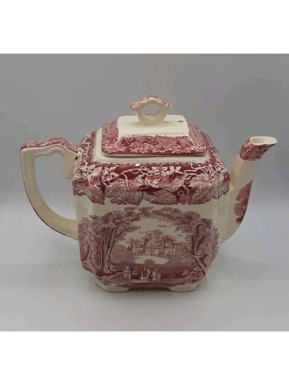 Rare Antique Mason’s Ironstone Pink Red Vista England Teapot With Lid Crazing